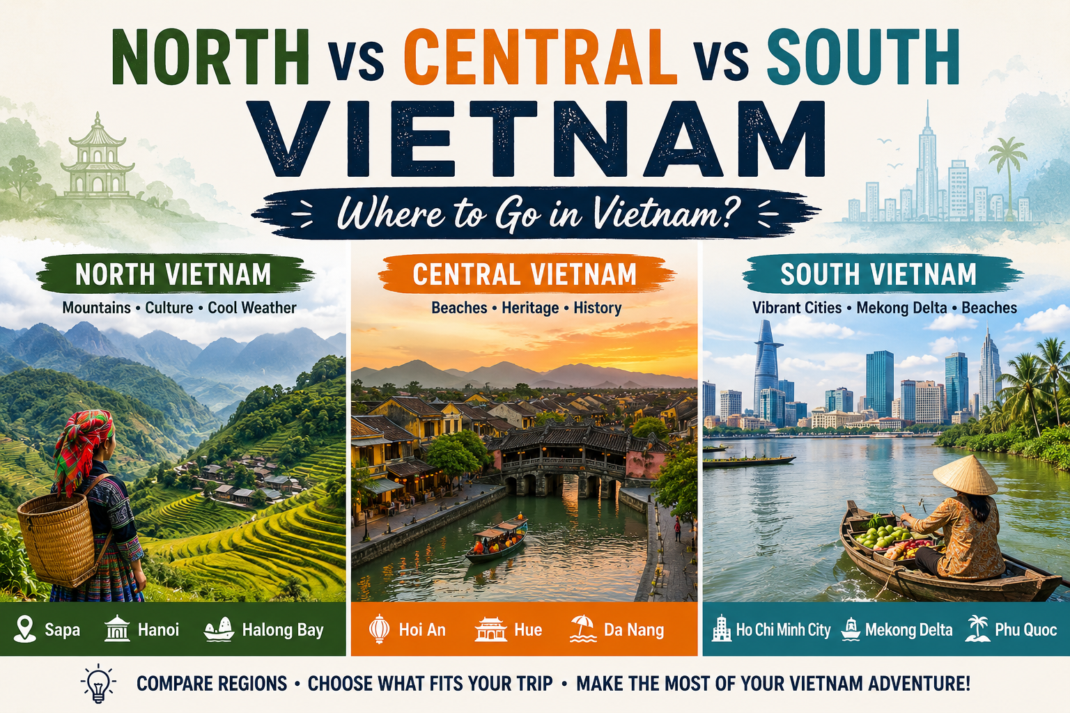 North vs Central vs South Vietnam: Where to Go in Vietnam?